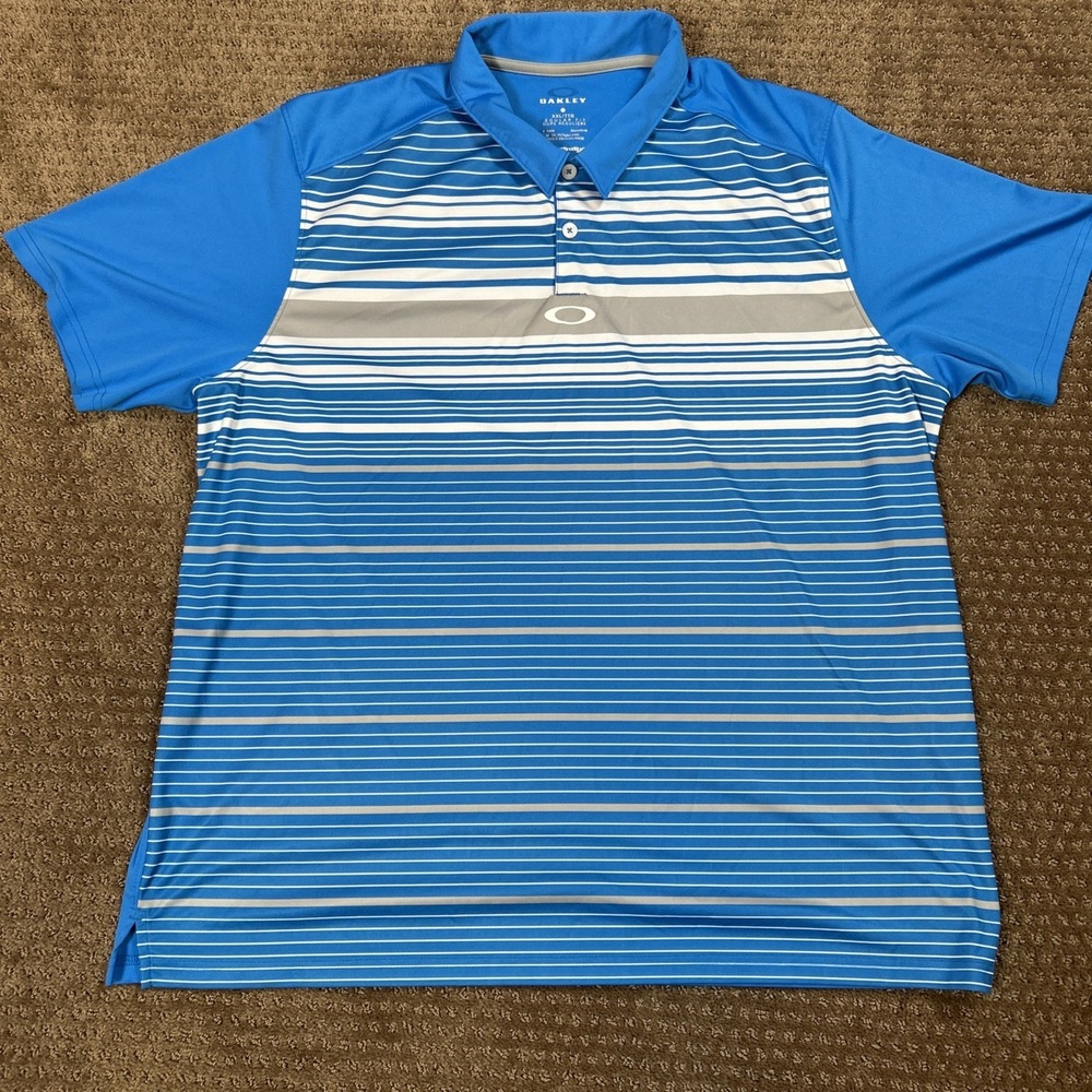 Oakley Hydrolix Sport Golf Polo Shirt Men's XXL Blue Stripe Stretch